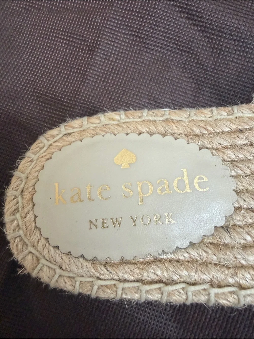 kate spade Beige Espadrille Slide with Gold and Green Pineapple Embroidery
